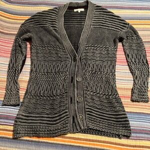 Gilded Intent Womens Gray Black Knit Cardigan Sweater Long‎ Sleeve Elbow Size S